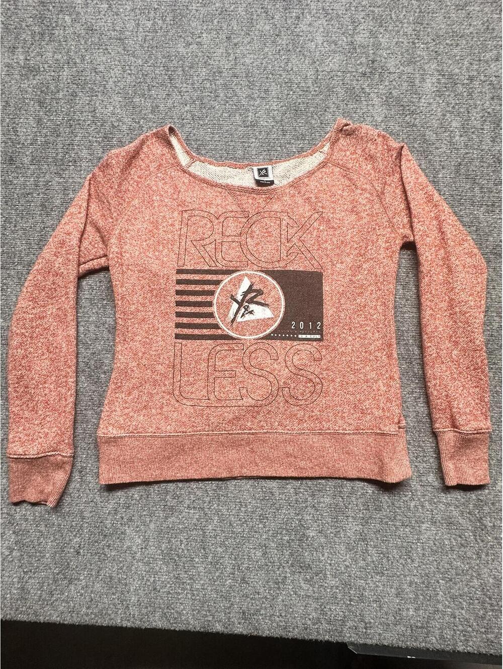 Young & Reckless Women's Small Sweatshirt Orange Heather Wide Neck 2012  Y2K
